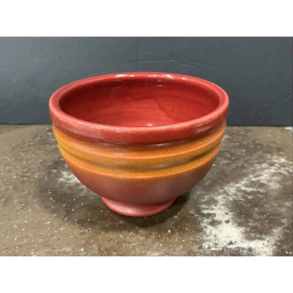 Vintage Studio Pottery Bowl Signed CS Red Brown Art Pottery Footed Bowl